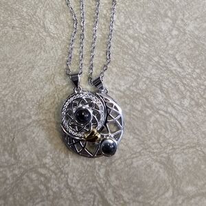 Elegant Silver and Black Pendant Necklace Or Bracelet Set